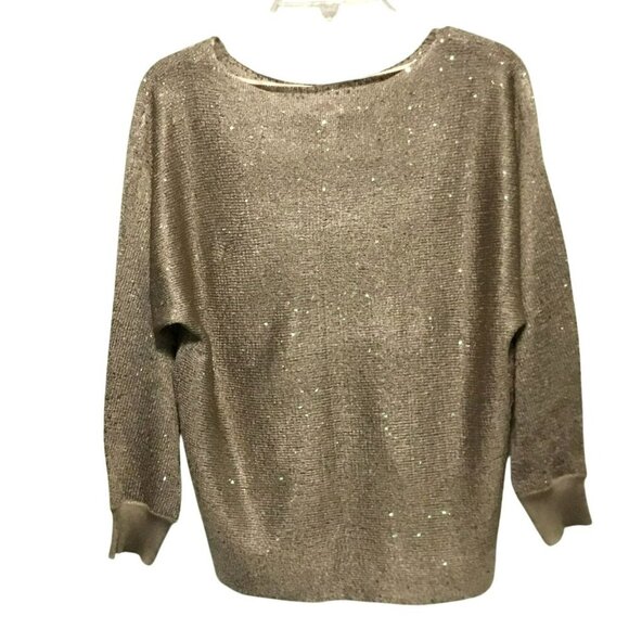 Alfani Petite Sequined Sweater Drop Shoulder Women's Size Medium Petite in Taupe - Picture 7 of 11